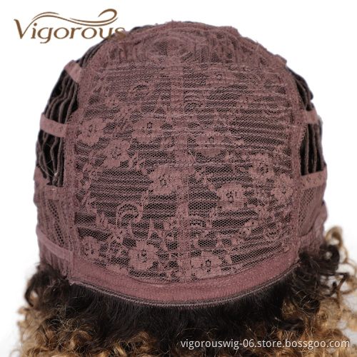 Wholesale Cheap Afro 100% Human Hair Brazilian With Bang Ombre Brown Natural Cuticle Aligned Deep Wave Curly Bob Closure Wig